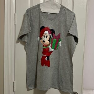 Disney Women Gray Minnie Mouse Holiday Tee